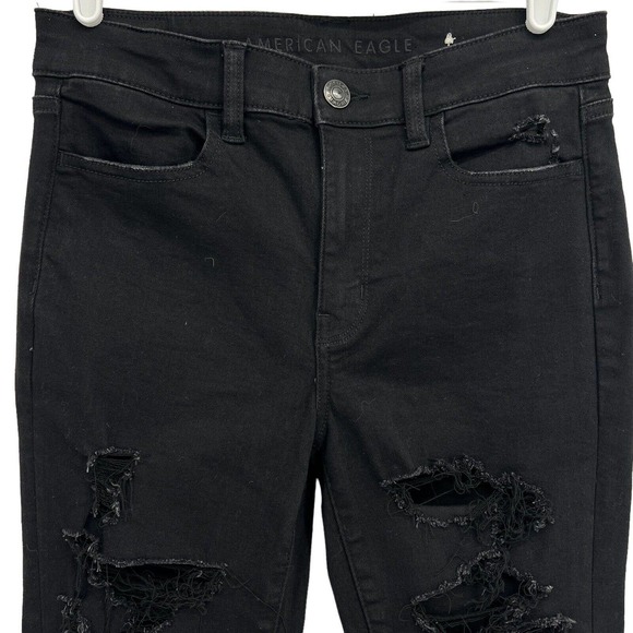 American Eagle Women's Next Level Stretch Distressed Black Skinny Jeans Size 8 - Picture 3 of 11